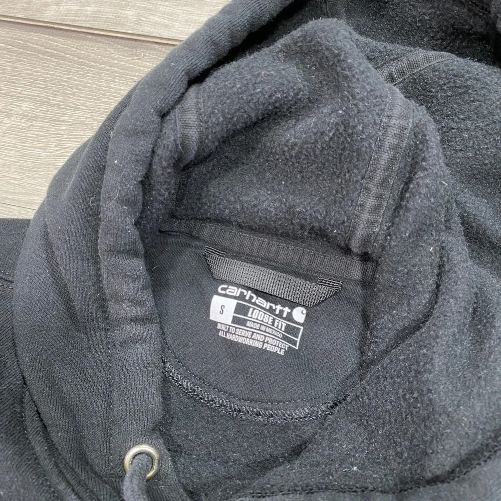 Carhartt Hoodie Sweatshirt Mens Small Black Loose Fit Premium‎ Quality Graphic
